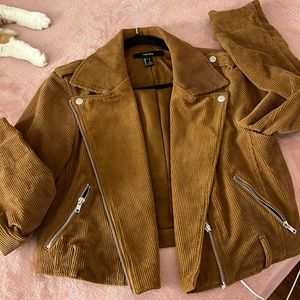 F21 brown corduroy biker jacket